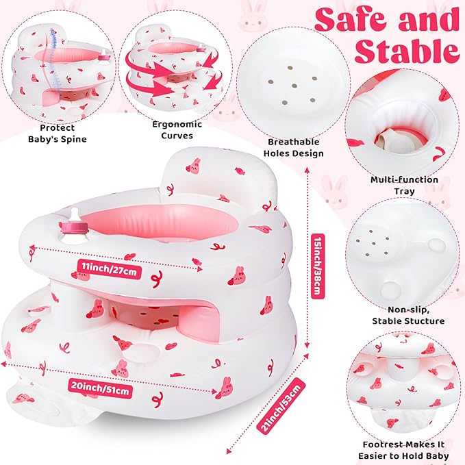 Inflatable Baby Seat for 3-36 Months, Baby Seats for Infants for Sitting Up with Back Support Built in Air Pump, Surround Sit Me Up Floor Seat for Baby Chair for Learning Sit, Feeding (Rabbit)