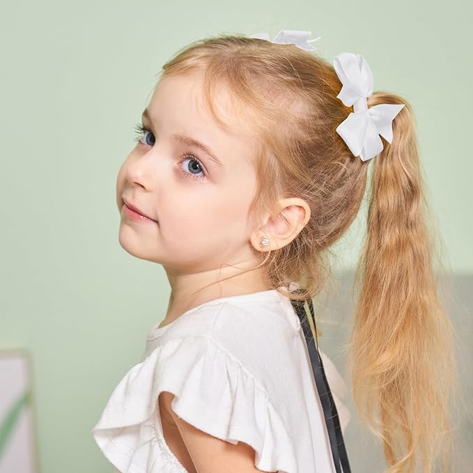 Choicbaby 3 Inches Hair Bows for Girls White Grosgrain Ribbon Pinwheel Hair Bows Clips Toddler Hair Clips for Birthday Baby Shower Gifts 6 Pack Photo Props