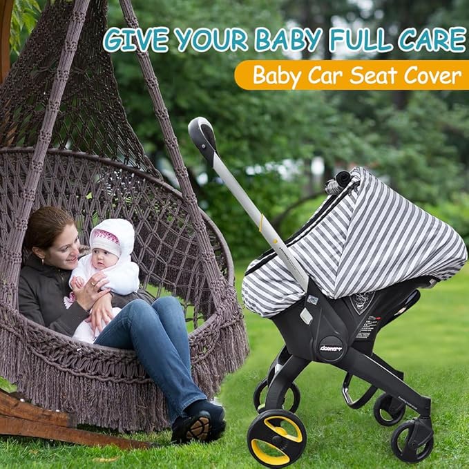 Car Seat Covers for Babies,Baby Car Seat Cover for Boys Girls,Windproof Infant Carseat Cover,Kick-Proof Car Seat Canopy with Breathable Mesh Peep Window,(Grey Stripe)