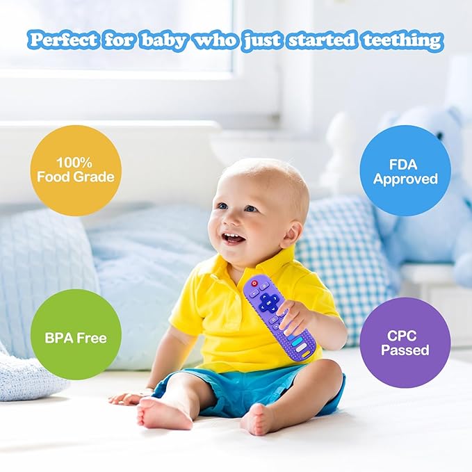 2-Pack Silicone Baby Teething Toys, TV Remote Teethers for 6-12-18 Months Infant, Fire Remote Shape Toddlers Silicone Teethers for Boys and Girls Sensory Toy(Black+Blue)