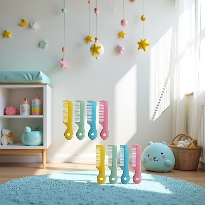 8Pcs Colorful Round Tip Bristles Baby Cute Comb Baby Grooming For Sensitive Scalp Skin, for Nursery Newborn Infant Girl Boy Kids Comb Baby Grooming and Healthcare Kits