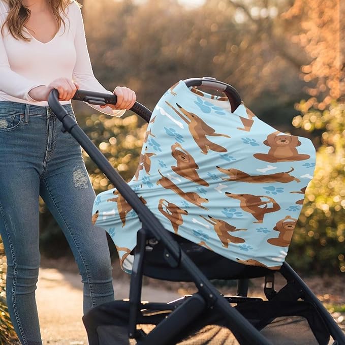 AFPANQZ Funny Cartoon Dogs Nursing Covers for Newborns Baby Car Seat Covers for Baby Girls, All Season Baby Carseat Canopy Cover Ups Breastfeeding Scarves Breathable Baby Shower Scarf