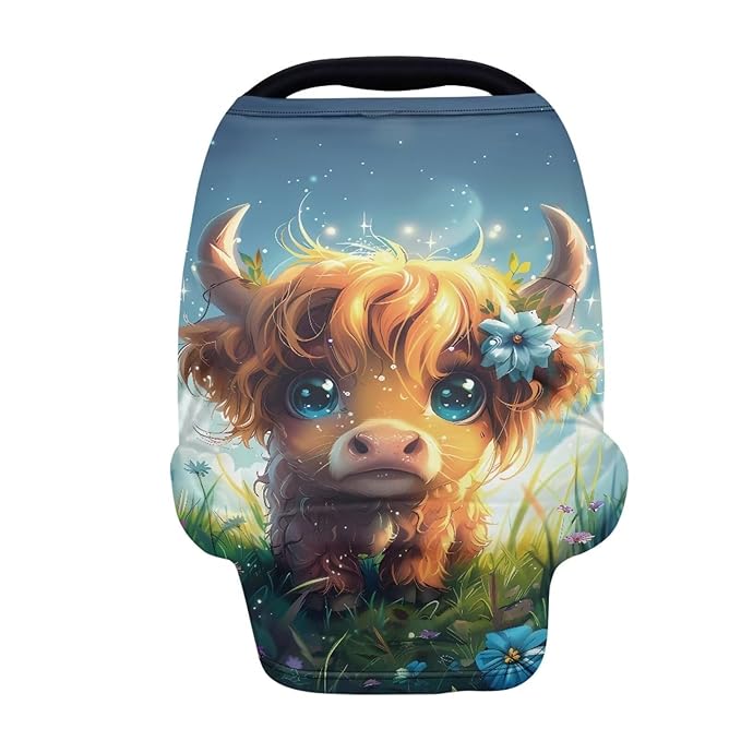Wanyint Cute Highland Cow Baby Car Seat Covers High Chair Canopy Shopping Cart Cover, Baby Breastfeeding Cover for Mothers