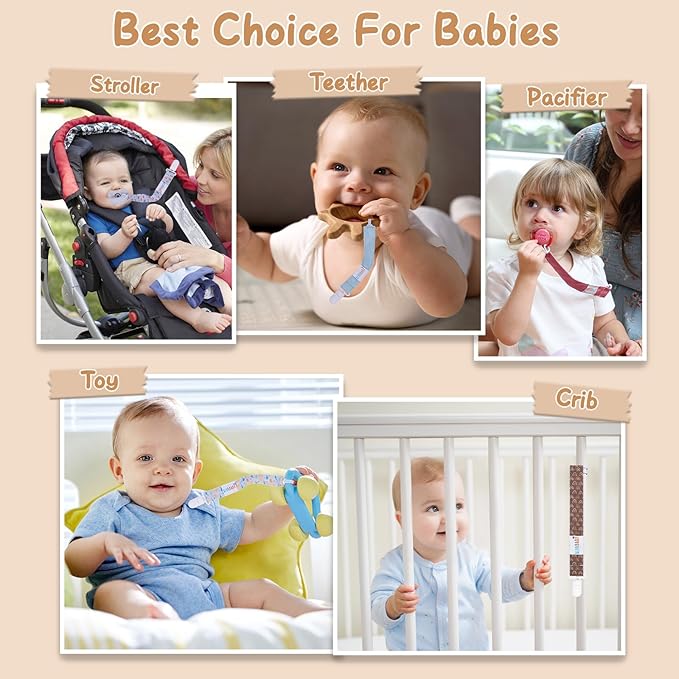 ALVABABY Baby Pacifier Clips Paci Universal Holder Leash Pacifier Clip Binky Holder for Teether Soothie 8 Pack 8DP05A