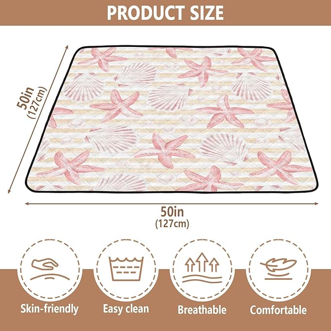 Baby Play Mat Vintage Seashells and Starfish 50 x 50 Playpen Mat Baby Play Mats for Floor Play Gym Crawling Mat Non-Slip Cushioned Baby Playmat for Infants, Babies, Toddlers