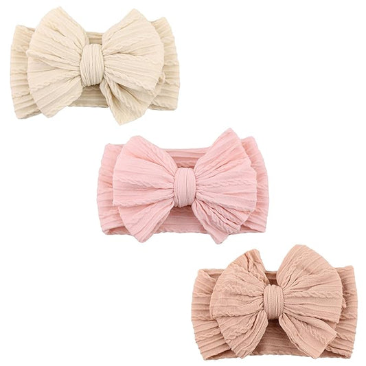 Baby Nylon Headbands Soft Hair Bow Elastics Hairbands Accessories for Baby Girls Newborn Infant Toddler Kids (Pink)