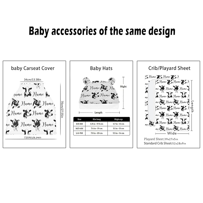 Personalized Name Baby Car Seat Cover for Boys, Customized Cow Printed Stroller Canopy, Multiuse Nursing Covers, Farm Theme Infant Carrier Cover, Breastfeeding Scarf, Gift for Newborn Boy Girl