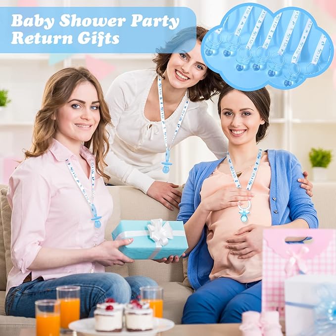 Junkin 60 Pieces Baby Shower Pacifiers Necklace Acrylic Pacifiers Necklace Charm for Girls Boys Baby Shower Party Favors Decorations, Boy Style(Blue, White)
