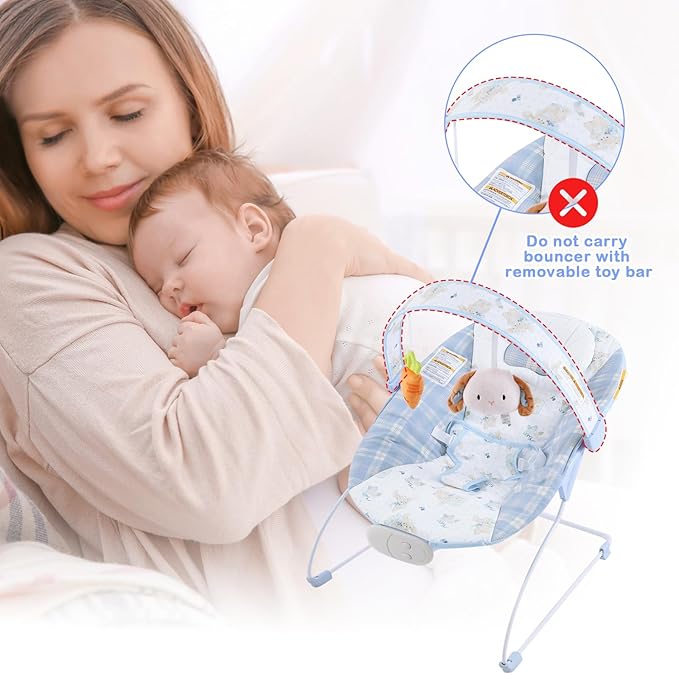 Baby Bouncer, Infants Bouncy Seat with Music and Vibrations,Portable Baby Rocker for Newborns Indoor Outdoor Use 0-6 Months Up to 20 lbs