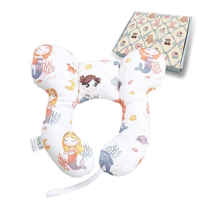 Baby Travel Pillow for Car Seat and Stroller, Soft Reversible Comfort Pillow, U-Shape Seat Accessory for Toddler, Mermaid Design