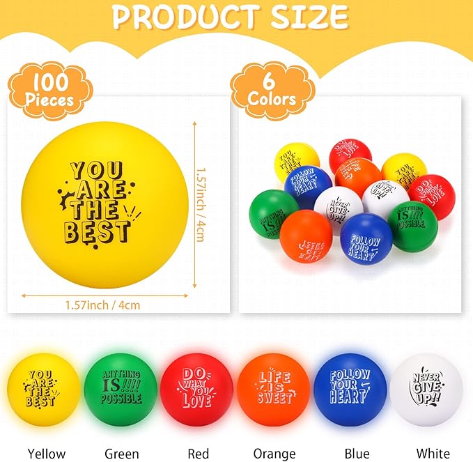 Leyndo 200 Pcs Stress Balls for Adults & Kids Bulk Motivational Quotes Stress Relief Colorful Foam Squeeze Balls Relief at Work/School/Home, Perfect Party Favors, Dark
