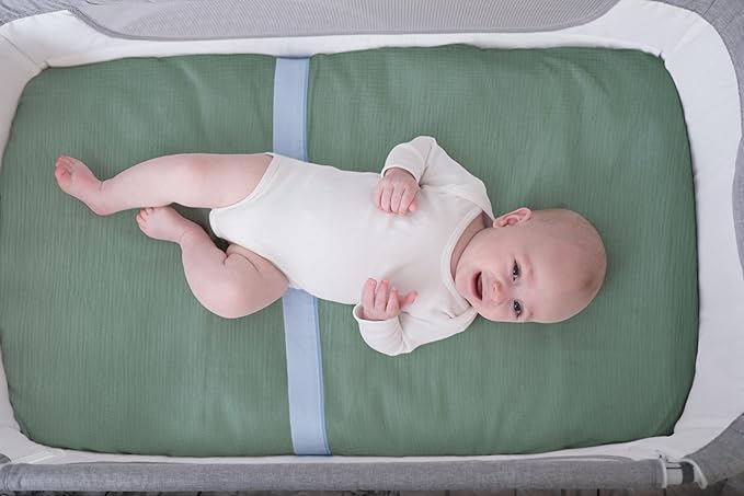 Meracorallo Muslin Mini Crib Sheet, Pack n Play Fitted Sheet, Soft and Breathable Pack and Play Playard Mattress Sheet for Baby Boys and Girls (Roman Green)