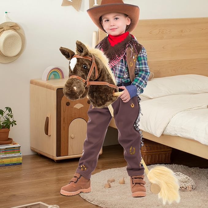 Plush Horse Riding 39inch,Horse Provides Fun Pretend Play for Toddlers & Preschoolers, Clip-Clop Sounds (Coffee)