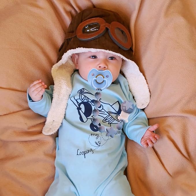 Silicone Baby Pacifier Clips for Boys and Girls, Pack of 2 Flexible Rust-Free Pacifier Holder Clip with One-Piece Design, Paci Binky Clips (Terracotta+Azure)