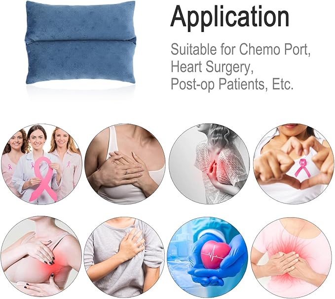 Little Port Pillow Heart Surgery Pillows for Chemo Port After Open Heart Surgery Recovery Gifts Bypass Pacemaker Must Haves Protector Cushion Minky Dot Denim Blue