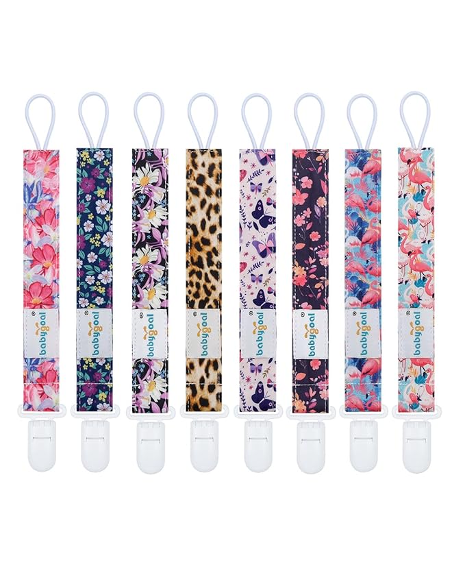 babygoal Flower Pacifier Clips, 8 Pack Binky Paci Holder Clips Fits for Most Baby Pacifiers and Binkies