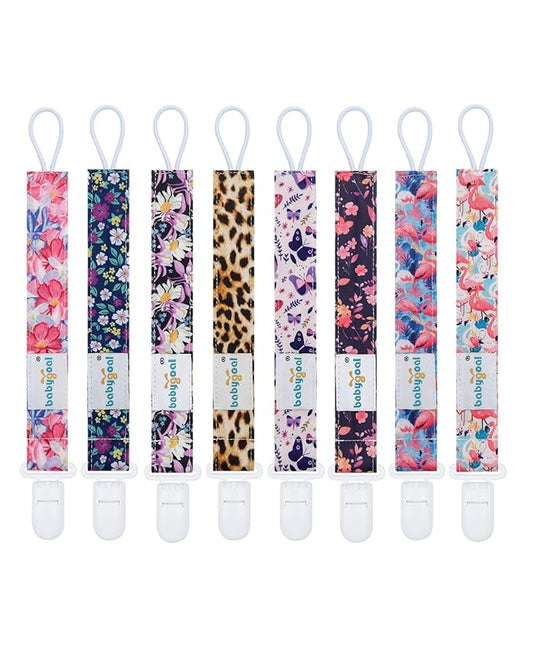 babygoal Flower Pacifier Clips, 8 Pack Binky Paci Holder Clips Fits for Most Baby Pacifiers and Binkies