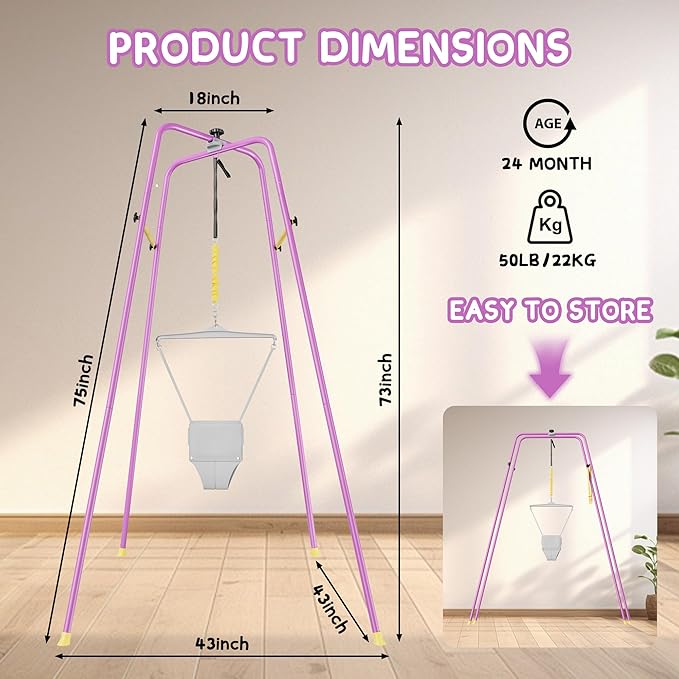 EL&IT·Wings Baby Jumper with Stand, Height-Adjustable Baby Jumpers and Bouncers, Baby Exerciser Suitable for 6-24 Months,Wise Gift Choice for Infant & Toddler (Soft Rug Include) (Purple, Standard)