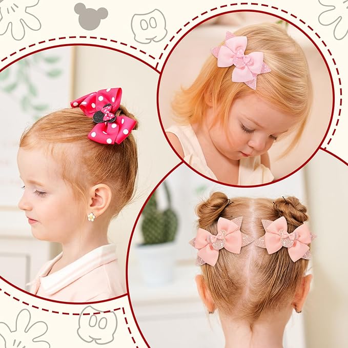 8PCS Mouse Ears Hair Bow Clips, 4 Inch Toddler Girls Polka Dot Hair Accessories, Birthday Party Decoration for Baby Toddler Girls
