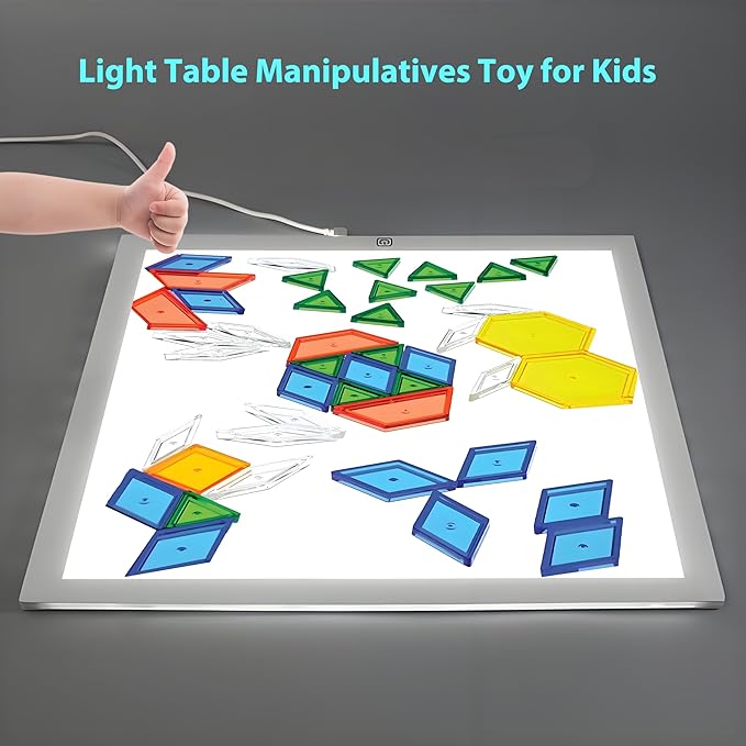 EXBEPE Translucent Pattern Blocks for Classroom 140 Pcs Kids Light Table Manipulatives Toys Education Learning Geometric Shapes