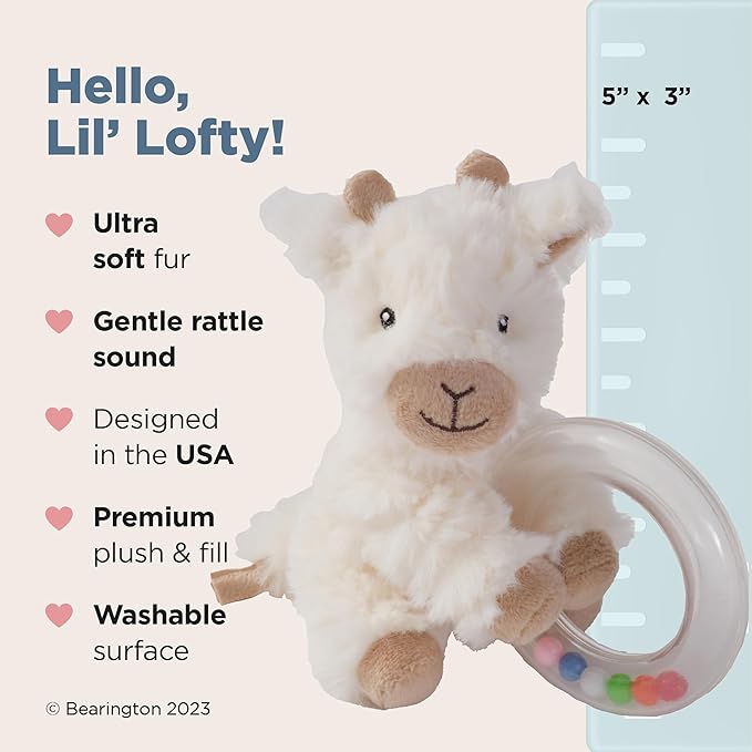 Bearington Lil' Lofty 5.5 Inch Giraffe Baby Rattle - Soft Rattles for 0-6 Months & Plush Giraffe Ring - Stuffed Animal Baby Toys - Infant Toys
