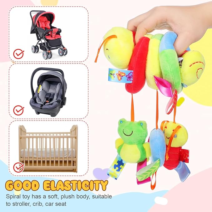 SEWACC Crib Hanging Rattles Toy Stroller Activity Toy with Ringing Bell Cartoon Insect Spiral Hanging Toys Crib Bed Around Rattle Bell for Infants Bed Stroller Car
