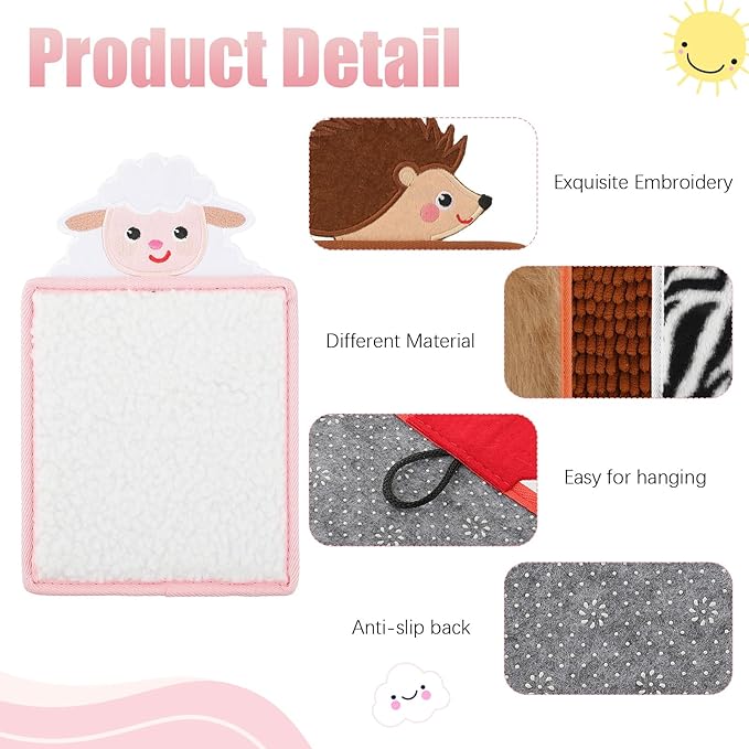 Syhood 9 Pcs Sensory Animal Theme Mat Sensory Toys Sensory Wall Panel for Kids Autism Sensory Products Assorted Textured Sensory Toys for Autistic Boys Girls Sensory Room Calming Activity Supplies