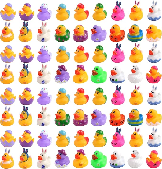 72 Pcs Easter Rubber Ducks - Easter Ducks Bag Fillers Ducking, Bathtub Toys, Party Favors, Classroom Game Prizes, Easter Decorations