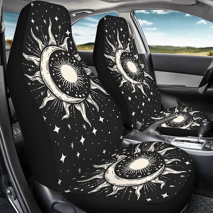 Gothic Sun Moon Car Seat Covers 2 Pcs, Waterproof Universal Front Seat Protector, Easy to Install Automobile Interior Decorate Accessories Universal Fit for Car SUV Trucks
