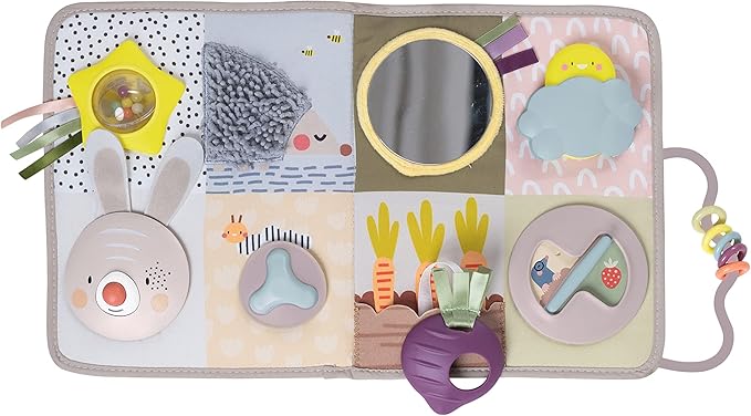 Taf Toys Newborns & Toddlers Busy Board with Music & Lights 13 Montessori Activities Baby Safe Mirror, 3D Activities, Textures & a Baby Teether Develops Motor Skills, Senses & Eye Hand Coordination