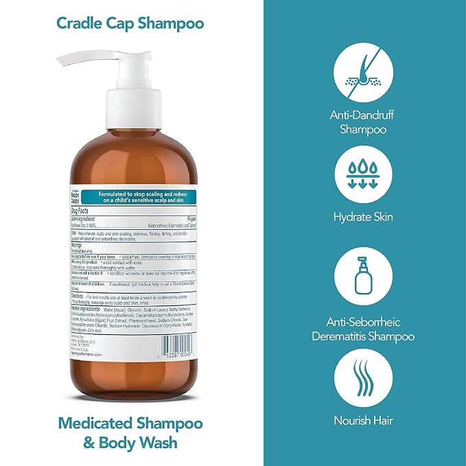 Happy Cappy Medicated Shampoo and Body Wash- Baby Dandruff Shampoo, Helps Cradle Cap and Seborrheic Dermatitis, Reduces Redness, Dermatologist Tested, Fragrance-Free- 8 Fl Oz (Pack of 3)