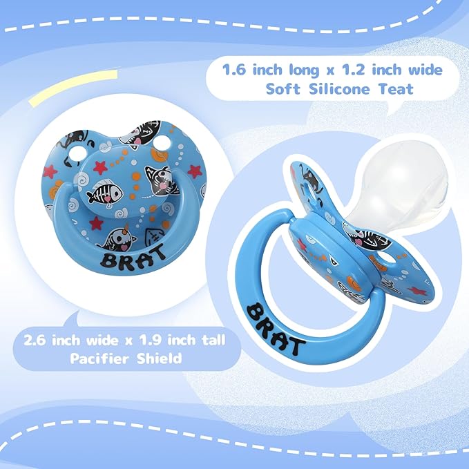 Adult Sized Soft Silicone Pacifier: Large Shield Cute Paci Shark Design - Butterfly Shaped Binky for Anxiety Blue