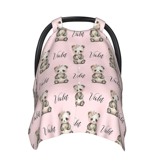 Personalized Baby Car Seat Canopy & Nursing Cover by Panda Minky - Minky Fabric Carrier & Stroller Covers for Newborns
