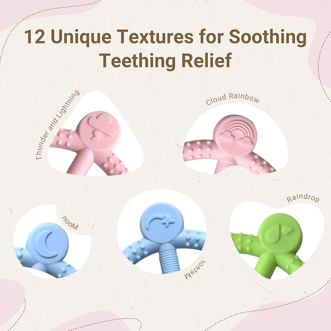 3 Packs Baby Teething Toy for 3-6 6-12 Months - Baby Teether Chew Infant Toys 3-6 Months Soft Silicone Hand Teethers for Babies 24 Months,Easy to Grasp Teething Relief Stocking Stuffers