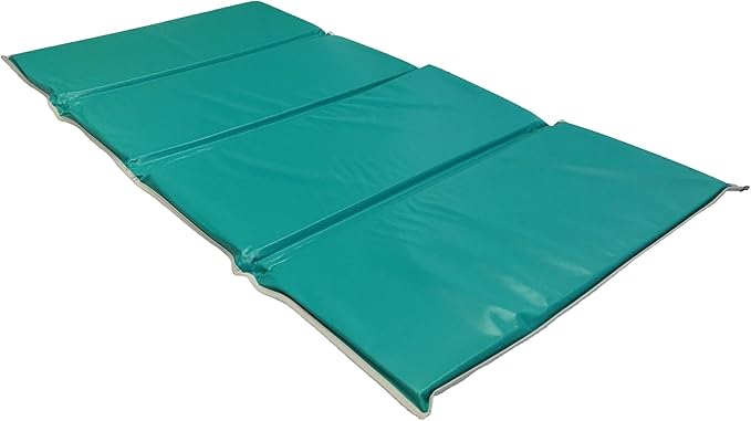 KinderMat, Heavy-Duty 1" Thick Rest Mat, 4-Section Rest Mat, 48" x 24" x 1", Blue/Teal with Grey Binding, Great for School, Daycare, Travel, and Home, Made in The USA