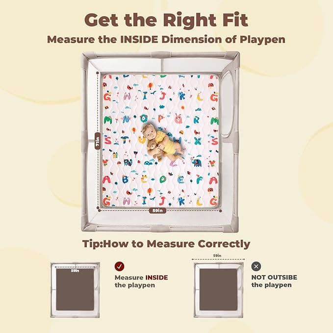 Wirhao Baby Play Mat for Floor, 71'' x 59'' Thicken Foam Soft Padded Mat for Baby, Playpen Mat for Toddlers Infant Kids, Machine Washable, Non-Slip Bottom Safe for Crawling (Alphabet)