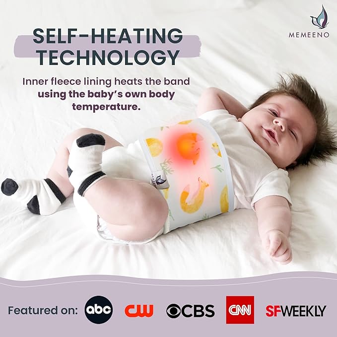 MEMEENO Baby Belly Band for Gas & Colic Relief - Heated Tummy Wrap for Newborns, Sleep Fox