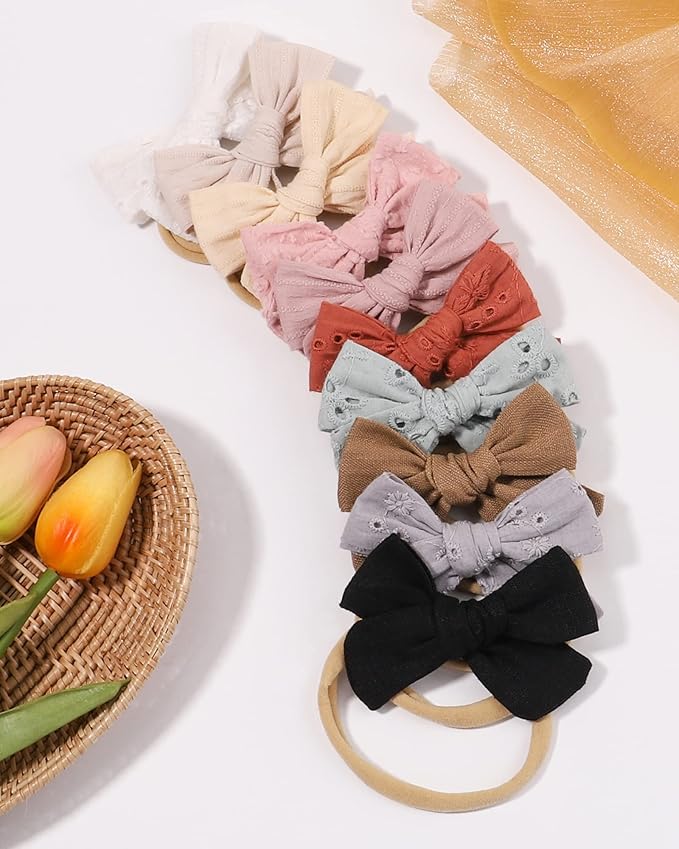 jollybows 12pcs Baby Headband Bows for Girls Newborn Soft Nylon Head Wraps Infant Headwrap Hair Accessories Toddler Kids