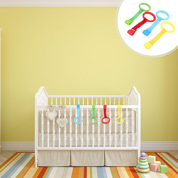 TOYANDONA Baby Pull up Rings for Crib and Playpen 4-Pack Baby Hand Pull Rings for Toddler Standing Support and Walking Assistance 8.3X3.7X1 Inches