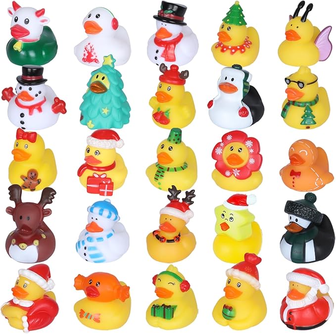24Pcs Bulk Rubber Ducks Set with 24 Cards & Cotton Ropes - Adorable Heart Designs for Ducking Decor, Party Favors & Gift Exchange - Perfect for Adult