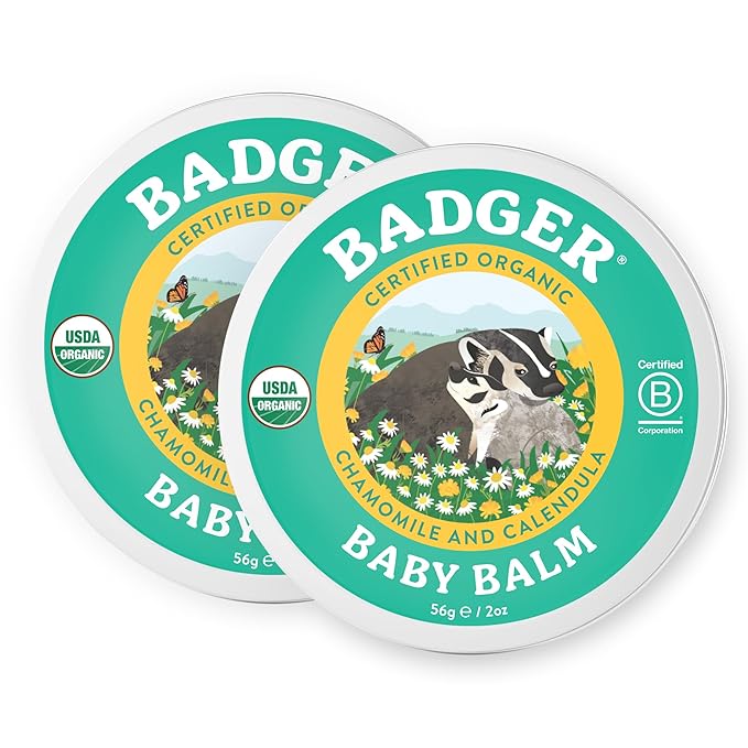 Badger - Baby Balm, Chamomile & Calendula, Certified Organic Baby Balm, Cradle Cap Balm for Babies, Baby Rash Balm, Baby Skin Care, 2 oz (2 Pack)