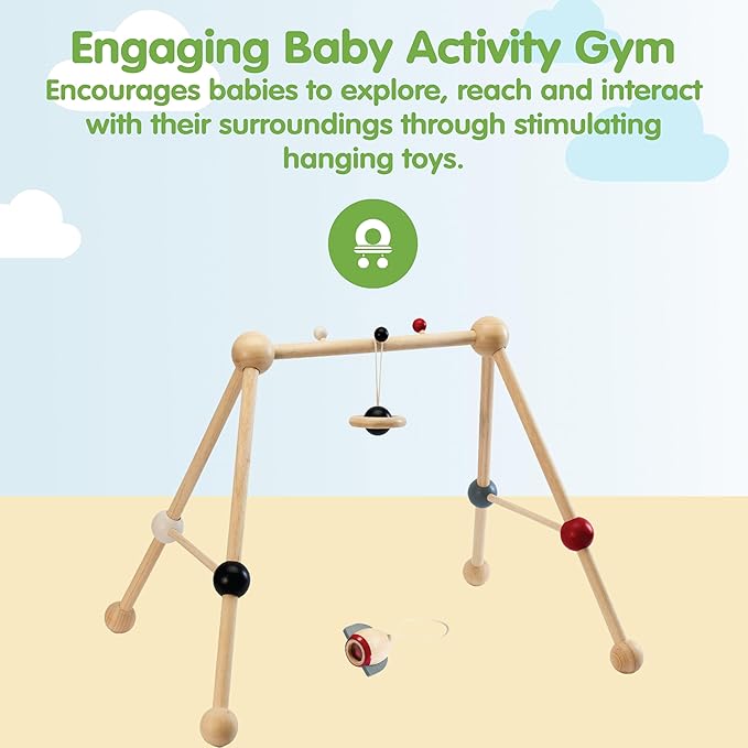 PlanToys® Wooden Baby Play Gym | Eco Friendly Sensory & Tummy Time Toy | Montessori Activity Gym for Newborn Visual Development, Focus, Motor Skills & Early Learning