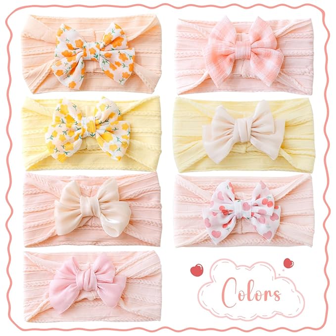 Ulico 2 Pack Cute Custom Baby Girls Headband,Personalized Girls Headband with Name,Girls Embroidered Headbands,Newborn Headbands with Bow