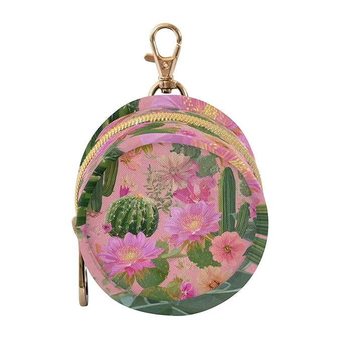 Pacifier Holder with Clip Pacifier Case for Diaper Bag Round Baby Pacifier Pouch Box Bag Portable Cacti Succulents and Bright Pink Flowers
