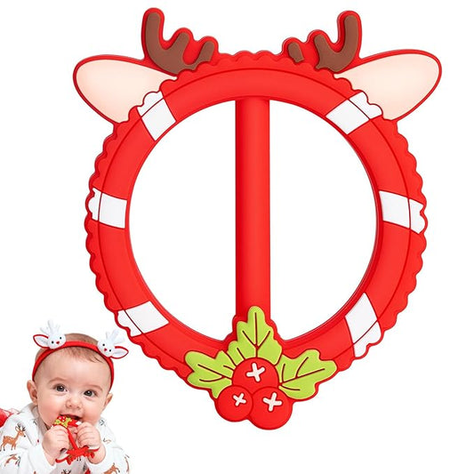 Red Teether for Babies - SHARE&CARE Mom Gifts Silicone Teething Toy, Women Gift for Mom, Wife,Her, Holiday Baby Chew Toy for 3 Months+, BPA-Free,Baby Shower (Red Holiday)