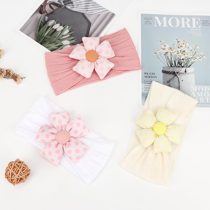 AQOKKA Baby Flower Headbands Nylon Baby Girl Headbands Soft Handmade Hairbands Toddler Hair Accessories for Girls Baby Newborn Infant Kids