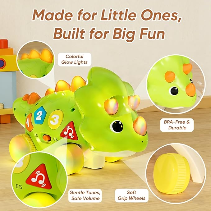 Dinosaur Baby Musical Toys, Dinosaur Tummy Time Toy with Musical for Kids, Early Learning Educational Crawling Toys Gifts for Toddlers Ages 1-3.