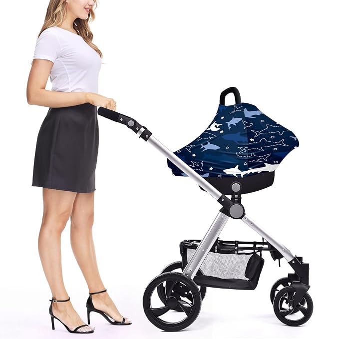 Baby Car Seat Stroller Covers Sharks Nursing Cover Breastfeeding Scarf Soft Breathable Stretchy Infant Car Canopy Coverage Carseat Cover for Boys and Girls Multi Use