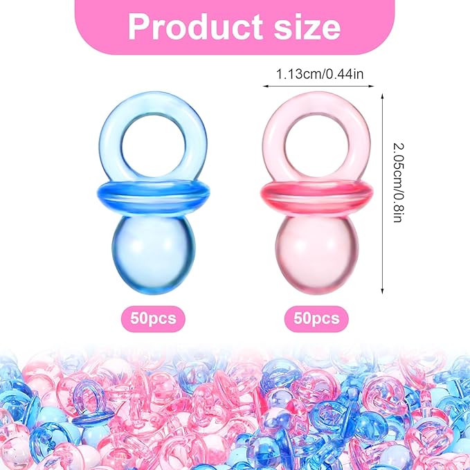 Amabro 100Pcs Mini Acrylic Pacifiers, Small Pacifiers Confetti Table Scatter Decoration Baby Party Boy Girl Gender Reveal Birthday Favors Table Decor Baby Shower Game Supplies