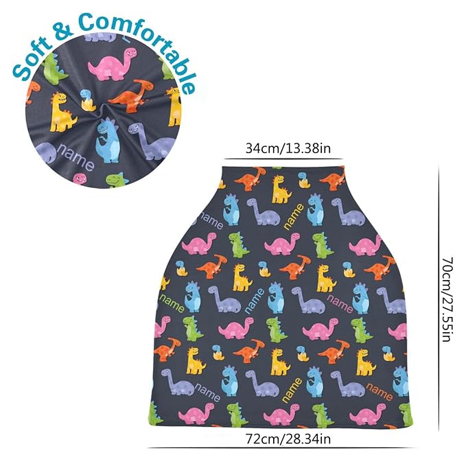 Personalized Baby Car Seat Cover for Babies, Custom Name Baby Car Seats Canopy for Boys Girls, Nursing Breastfeeding Stroller Covers for Infant Newborn, Shower Gift for Baby (Colorful Dinosaur)